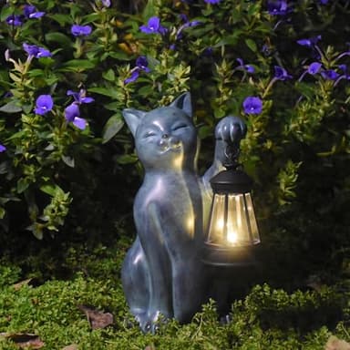 CJSUNYT Cat Garden Statue Solar Garden Decor Solar Light Outdoor Statues for Outside Resin Cat Figurines for Yard Patio and Lawn Gardening Mothers Day Gifts for Mom 7.3 * 5 * 10.8 inch - Image 8