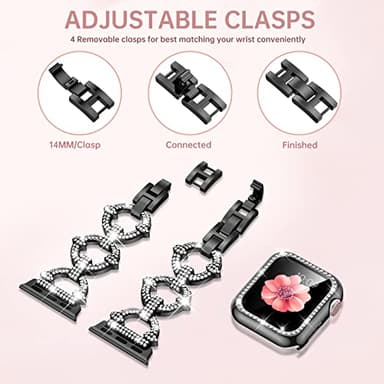 Mesime Compatible with Apple Watch Band 38mm 40mm 41mm 42mm 44mm 45mm , Women Girl Bling Diamond Jewelry Metal Strap Bands with Crystal Tempered Glass Screen Protector Case, Round Shiny Bracelet - Image 4
