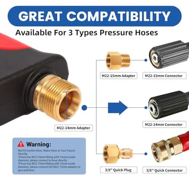 DUSICHIN Pressure Washer Short Gun Foam Cannon 1/4" Quick Connector,Car Wash Foam Gun Kit Dual Connector Accessory,Double Tip Attachment For Soap Cannon with 5 Nozzle Tips DUS2501 - Image 9