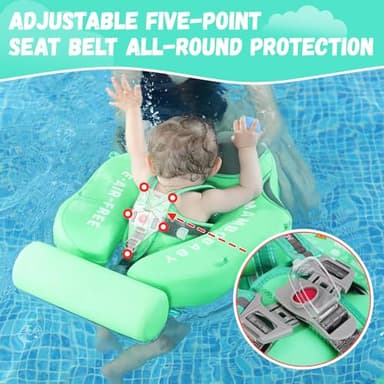 GENTEACO Mambobaby Baby Pool Float with Removable Canopy 3-24 Months Baby Float Non-Inflatable Infant Swim Float Add Tail Avoid Flip Skin-Friendly Material Swim Trainer for Toddler Boys Girls (Green) - Image 5