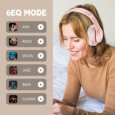 Glynzak Wireless Bluetooth Headphones Over Ear 65H Playtime HiFi Stereo Headset with Microphone and 6EQ Modes Foldable Bluetooth V5.3 Headphones for Travel Smartphone Computer Laptop Rose Gold - Image 5