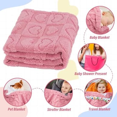 Plush Soft with Heart Checkered Baby Blanket,Fleece Infant Toddler Blankets for Girls Boys,Warm Lightweight Breathable Newborn Receiving Blankets for Crib Stroller 30"×39" (deep Pink, Heart) - Image 5