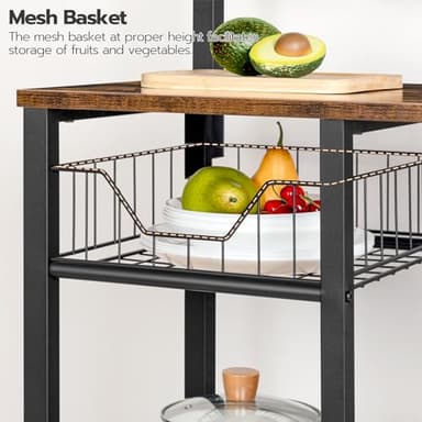 HOOBRO Bakers Rack with Power Outlet, 35.4 Inches Coffee Bar with Mesh Basket, Microwave Stand with 4 S-Shaped Hooks, Kitchen Bakers Rack with Storage, Easy to Assemble, Rustic Brown BF05HB01 - Image 7