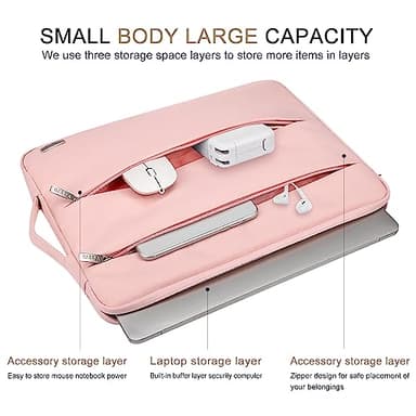 Voova 15.6-16 Inch Laptop Sleeve Carrying Case, Waterproof Computer Bag Cover Compatible with MacBook Pro 16 M3 M2 M1 Pro/Max 2023-2019, Dell XPS 15,15-16 Inch HP Lenovo Acer Asus Chromebook, Pink - Image 2