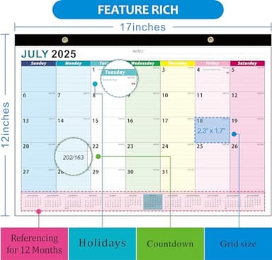 Desk Calendar 2025-2026, AgePlace Wall Calendar 2025 Covers July 2025 - December 2026, 17" X 12" Large Size With Holidays, Desktop Monthly Calendar for Home Classroom School & Office Or teacher Gifts - Image 2