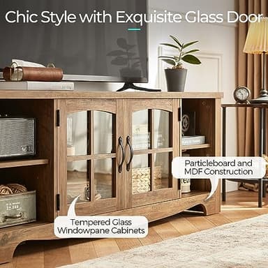 LINSY HOME Farmhouse TV Stand for 65 Inch TV, Wood Entertainment Center with Glass Door Storage Cabinet & Adjustable Shelves, Large Sturdy Console Table for Living Room & Bedroom - Image 5