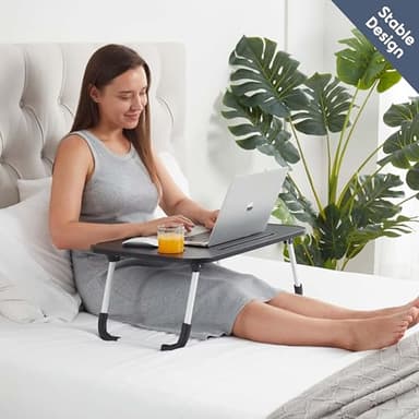 Nestl Reading Pillow with Portable Laptop Lap Desk - Shredded Memory Foam Back Support Pillow for Sitting Up in Bed and Couch Rest Pillows with Arms, Bed Tray Table with Foldable Legs, Navy - Image 5