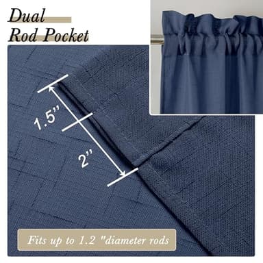 Aiyueng Kirei 2 PCS Faux Linen Navy Blue Kitchen Sheer Curtains 36 inch Length, Soft Lightweight Textured Short Cafe Curtains for Farmhouse Bathroom Bedroom Small Windows, Each 30Wx36L inch, Navy - Image 2