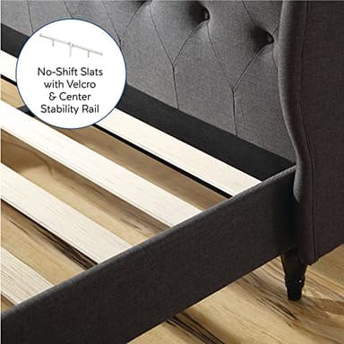 Decoro Coventry Upholstered Platform Bed | Headboard and Metal Frame with Wood Slat Support | Grey, Queen Size - Image 6