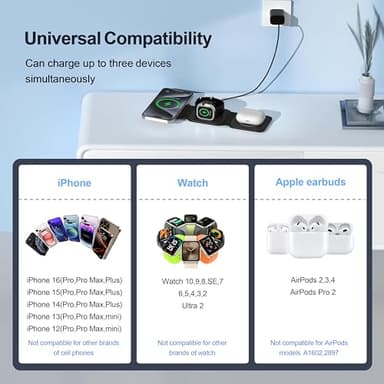 UCOMX 3 in 1 Charging Station for Multple Devices,Foldable 3 in 1 Wireless Charger for Travel,Nano Wireless Charging Station for iPhone16 15 14 13 12 Pro Max/Watch 10 9 8 7 6 5 4 3 Ultra/AirPod Pro - Image 4