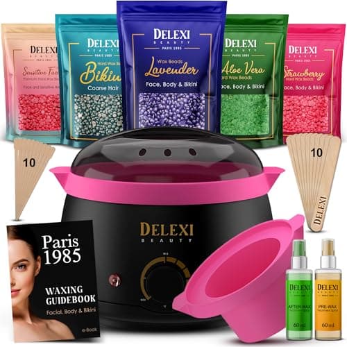 DELEXI Premium Waxing Kit for Sensitive Skin – Painless Hard Wax Beads, Safe Wax Warmer, Pre/Post Care Spray, Salon-Grade Results at Home for Face, Bikini, Brazilian & Full Body - Image 1