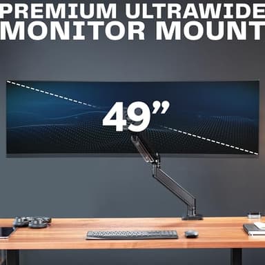 VIVO Premium Aluminum Monitor Arm for Ultrawide Screens up to 49 inches and 33 lbs, Heavy Duty Single Desk Mount, Pneumatic Height, Max VESA 100x100, Black, STAND-V101G1 - Image 3
