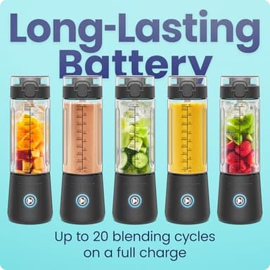 Chefman Cordless Portable Blender for Smoothies and Shakes, BPA-Free 16 oz Blending Jar w/Stainless-Steel Blades, USB-C Rechargeable with Color-Changing LEDs, Dishwasher-Safe Accessories - Black - Image 5