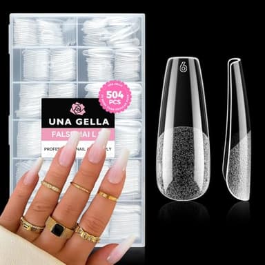 UNA GELLA Long Coffin Nail Tips, 504pcs Pre-Shape Fake Nails Half Matte Full Cover Acrylic Gel Nail Tips Clear Long Coffin Press On Nails Home DIY Extension 12 Sizes Gelly Tips - Image 1