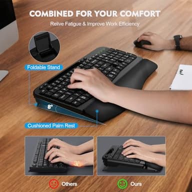 Wireless Keyboard and Mouse Combo, Wave Keys Full-Sized Ergonomic Keyboard with Cushioned Plam Rest, Phone Holder, Comfortable Natural Typing, 2.4G Cordless Set for Computer, Laptop, PC, Mac, Windows - Image 4
