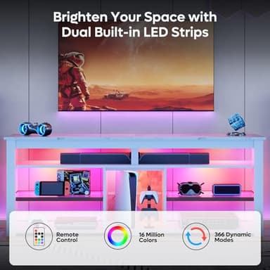 Bestier TV Stand for 70 inch TV, Tall Entertainment Center with 2 Led Lights, Gaming TV Console with Storage for PS5, Modern TV Cabinet for Bedroom, Living Room, White Marble - Image 4