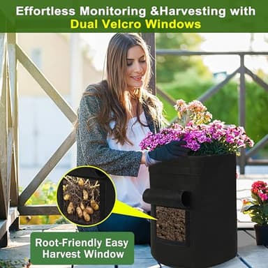 SORANGEUN 2-Pack 15-Gallon Grow Bags with 2 Flaps and Reinforced Handles,Non-Woven Potato Grow Bags, Heavy-Duty Thickened Aeration Fabric Pots for Potatoes, Tomatoes, Flowers, and Vegetables - Image 5