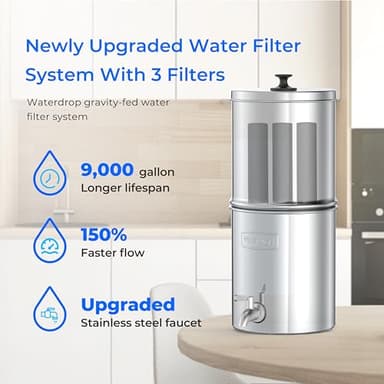 Waterdrop Gravity-fed Water Filter System, with Upgrade 3 Black Carbon Filters and Metal Spigot, 9000 Gallon Longer Lifespan and 150% Faster Flow, King Tank Series, 2.25G - Image 2