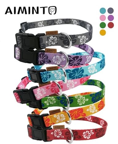 Aiminto Dog Collar, Cute Floral Pattern, Soft and Adjustable Collar with Quick Release Buckle (M (Neck 14-24", Width 3/4"), Hawaiian Pink) - Image 4