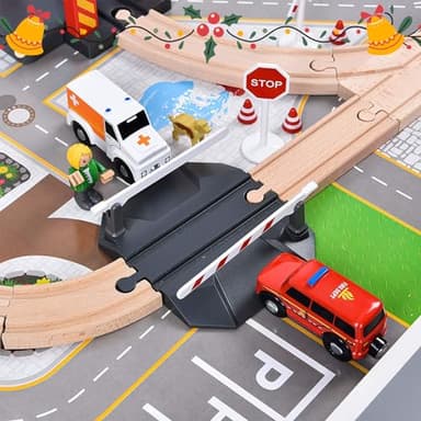 Giant bean 72PCS Fire Station Wooden Train Track Electric Train Set, Gift Packed Toy Railway Kits for Kids, Toddler Boys and Girls 3,4,5 Years Old and Up, Christmas Birthday Gift Toy for Kids - Image 11