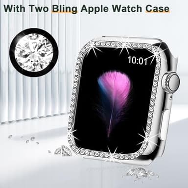 Mesime Compatible for Apple Watch Band with Screen Protector Case, Jewelry Replacement Bands 46mm 45mm 44mm 42mm 41mm 40 mm 38mm 2 Pack Protective Cover for iWatch Series 11/10/9/8/7/6/5/4/3/2/1/SE Women - Image 7