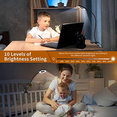 iZELL Desk Lamp, [3 Color Modes & 10 Brightness] LED Reading Light with Clamp, Flexible Gooseneck Book Light for Kids Reading Book in Bed at Night Clip on Table, Headboard, Dorm - 15.8‘’ Black - Image 3