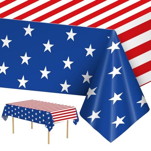 2 Pack 4th of July Tablecloth - Patriotic American Flag Table Cloth, Plastic Disposable Rectangle USA Star Stripe Table Cover for Memorial day, Fourth of July Independence Day Decorations, 54" x 108" - Image 1