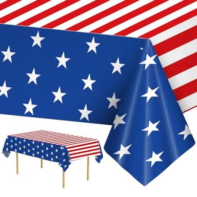 2 Pack 4th of July Tablecloth - Patriotic American Flag Table Cloth, Plastic Disposable Rectangle USA Star Stripe Table Cover for Memorial day, Fourth of July Independence Day Decorations, 54" x 108" - Image 1