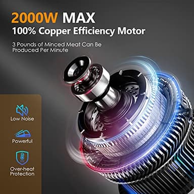 CHEFFANO Meat Grinder Electric, 350W[2000W Max] Electric Meat Grinder, Molino De Carne, Meat Mincer with Stainless Steel 2 Blades and 3 Plates, Sausage Staff Maker & Kubbe Kit for Home Kitchen Use - Image 3