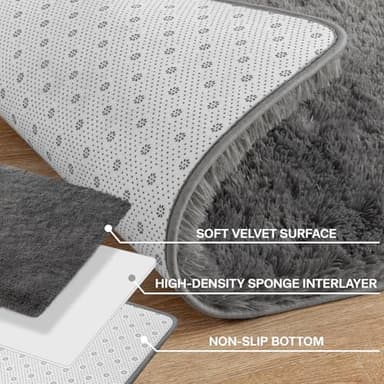 Merelax Area Rugs 9x12 Living Room, Large Grey Bedroom Carpet, Big Shag Indoor Thick Soft Nursery Rug, Deep Gray Fluffy Carpets for Boy and Girls Room Dorm Home Decor Aesthetic - Image 5