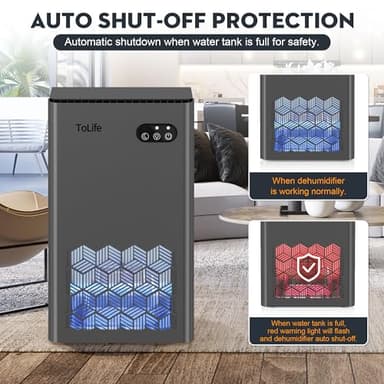 ToLife Dehumidifier for Home 95 OZ Water Tank, 1000 sq.ft Dehumidifiers for Basement Bedroom Bathroom with Auto Shut Off 7 Colors LED Light,Grey - Image 6