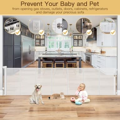 Reinforced 120 Inch Retractable Baby Gates for Doorway, Bottom Anti-Crawl 10 Foot Extra Long Baby Gate, Indoor/Outdoor Retractable Dog Gate for Doorway, Extra Wide Pet Gates for Wide Openings, White - Image 7