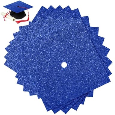 Gersoniel 12 Sheets Glitter Construction Paper for Grad Caps 10" x 10" 250 GSM Cardstock Graduation Hat Decorations for DIY Grad Caps Toppers Craft(Royal Blue) - Image 1