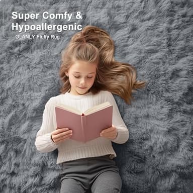 OLANLY Area Rugs for Living Room Bedroom, Machine Washable 4x5.9 ft Soft Fluffy Shaggy Bedside Rug, Indoor Floor Carpet for Kids Girls and Boys, Dorms, Nursery Rooms, Home Decor Aesthetic, Grey - Image 6
