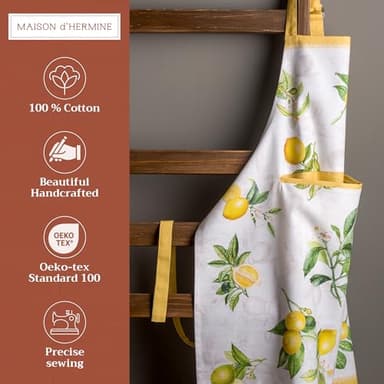 Maison d' Hermine Apron for women with Pocket 100% Cotton 27.50"x31.50" 1 Piece Adjustable Neck Strap & long ties Apron Men, Chef, Wedding, Cooking, Gardening, Server Spring/Summer (Limoncello) - Image 2