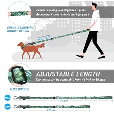 Hotsky Tactical Dog Leash Heavy Duty for Medium Large Dogs That Pull,4-6Ft Strong Bungee Shock Absorbing No Pull Dog Leash with Padded Double Handle and Car Seatbelt,Leaves - Image 6