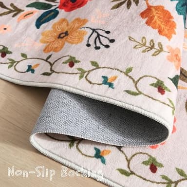 Rugcomf Area Rugs 9x12 Living Room Clearance Washable Boho Rug Non Slip Floral Vintage Low Pile Large Rug for Living Room, Bedroom, Farmhouse, Dining Room, Kids Playroom(Beige) - Image 3
