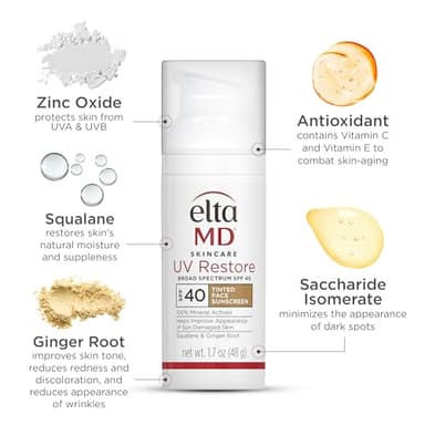 EltaMD UV Restore Tinted Sunscreen for Face SPF 40, Tinted Mineral Sunscreen for Sun Damaged Skin Repair Face, Anti Aging Zinc Oxide Moisturizer Formula, 1.7 oz - Image 7
