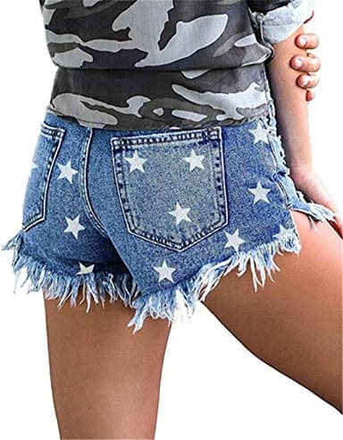 onlypuff Flag Shorts Women Ripped Jean Shorts Frayed Mid Waist Denim Shorts Cute Jeans M - Image 3