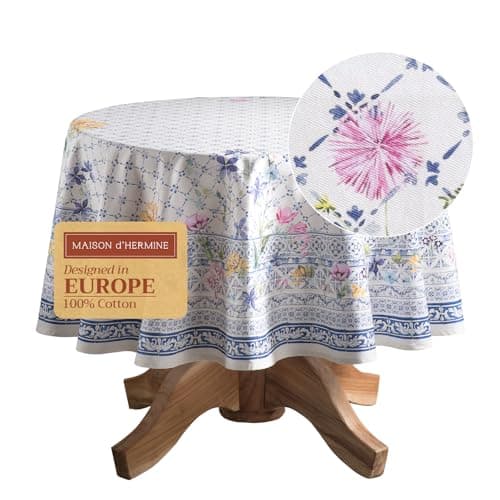 Maison d' Hermine Table Cloth Round Table 100% Cotton 63 Inches Tablecloth Reusable Decorative Everyday Use for Dining Room, Farmhouse, Home, Party, Festive & Wedding Spring Summer - Faience - Image 1