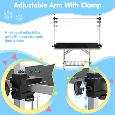 Lyromix 46''Large Dog Grooming Table, Adjustable Cat Drying Desktop with Arms, Nooses, Mesh Tray, Foldable Pet Station at Home, Maximum Capacity Up to 330Lb, 46inch, Black, 46in - Image 3