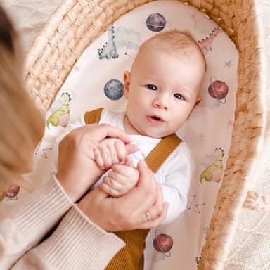 Bassinet Sheets for Baby Girl Boy, 3 Pack Soft Breathable Baby Bassinet Mattress Sheets Fit for Hourglass Oval Cradle, Moses Basket Rectangle Mattress (Dinosaur) - Image 4