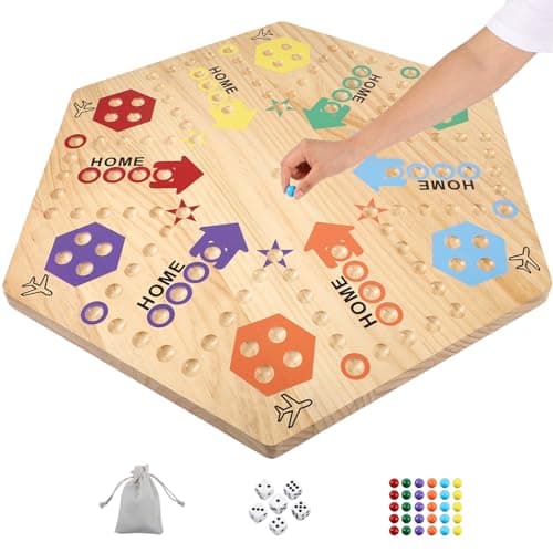 Medikaison Extra Large 23.6 Inches Wahoo Marble Board Game 4 and 6 Players 2 Sided Painted Thicken Wood Board Perfect Game for Family Friends Party - Image 1