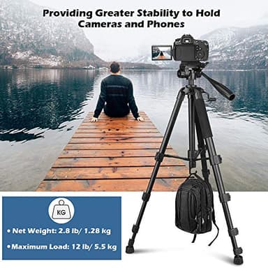 UBeesize 67” Camera Tripod with Travel Bag, Cell Phone Tripod with Bluetooth Remote and Phone Holder, Compatible with All Cameras, Cell Phones, Projector, Webcam, Spotting Scopes - Image 4
