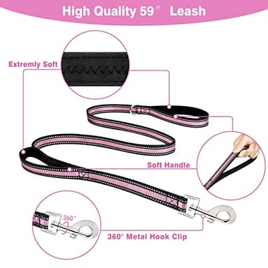 WINSEE Pet Harness Collar and Leash Set, All-in-one Reflective Dog Harness No Pull with Adjustable Buckles for Puppies, Small, Medium, Large, and Extra-Large Dogs (Large, Pink) - Image 4