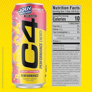 Cellucor C4 Performance Energy Drink | JOLLY RANCHER Watermelon | Zero Sugar Carbonated Preworkout Energy | 200mg Caffeine with Beta Alanine | 16 Fl Oz (12 Pack) - Image 2