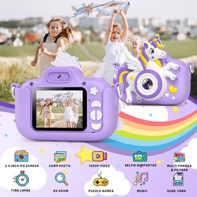 Kids Camera Toys Digital Camera for Kids, Christmas Birthday Gifts for Girls Age 3-12, Selfie 1080P HD Video Digital Camera for 3 4 5 6 7 8 9 10 Year Old Girls with 32GB SD Card - Image 3