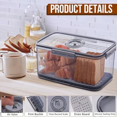 Gifhomfix Bread Box Bread Boxes for Kitchen Counter Airtight, Time Recording Bread Storage Container with Lid, Bread Keeper for Homemade Bread, Toast, Bagel, Donut and Cookies, Grey - Image 3