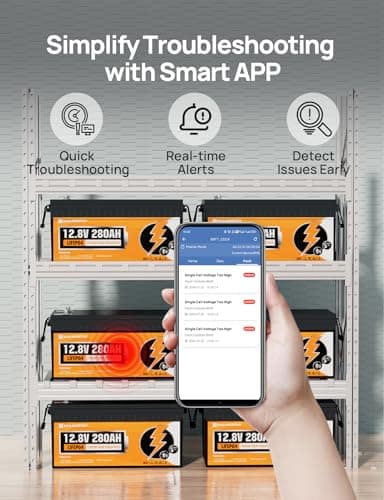 ECO-WORTHY 12V 280Ah 2 Pack LiFePO4 Lithium Battery with Bluetooth, Low Temp Protection, Built-in 200A BMS, 3584Wh Energy. Perfect for Off-Grid, RV, Solar System, Camper, Travel Trailer, Backup System - Image 3