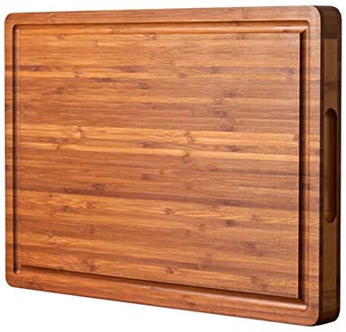 Bamboo Wood Cutting Board for Kitchen, 1" Thick Butcher Block, Cheese Charcuterie Board, with Side Handles and Juice Grooves, 16x11" - Image 1